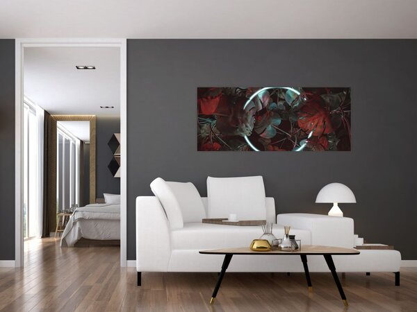 Slika - Neonski krog med palmami (120x50 cm)