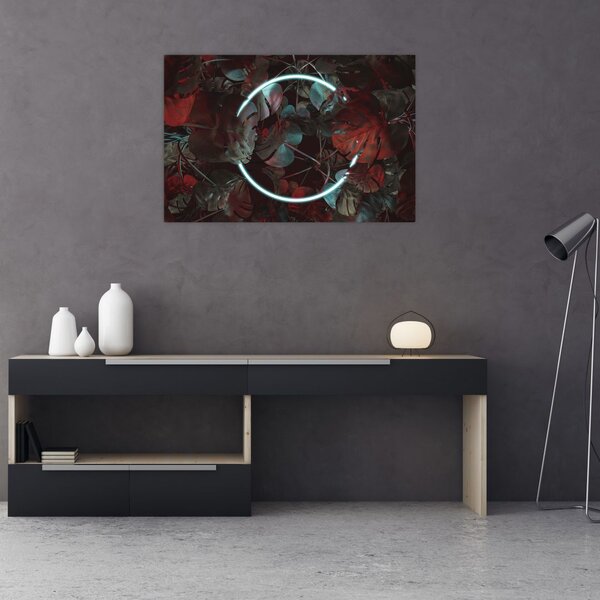 Slika - Neonski krog med palmami (90x60 cm)