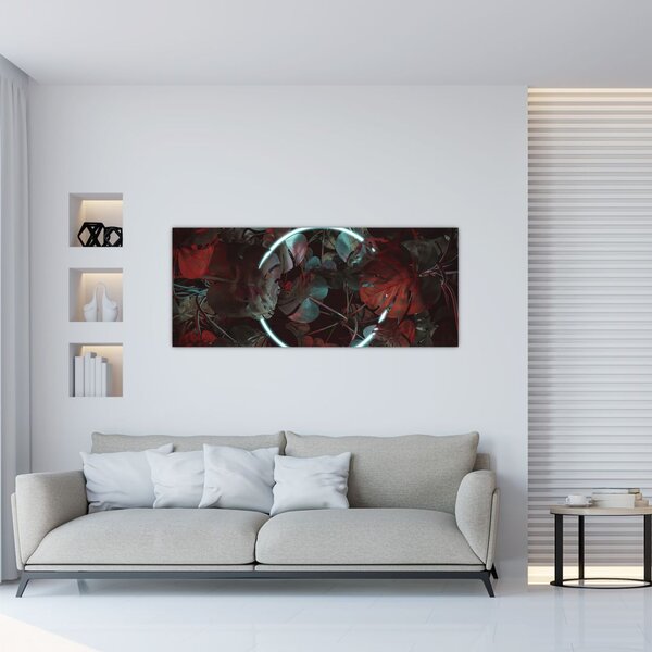 Slika - Neonski krog med palmami (120x50 cm)
