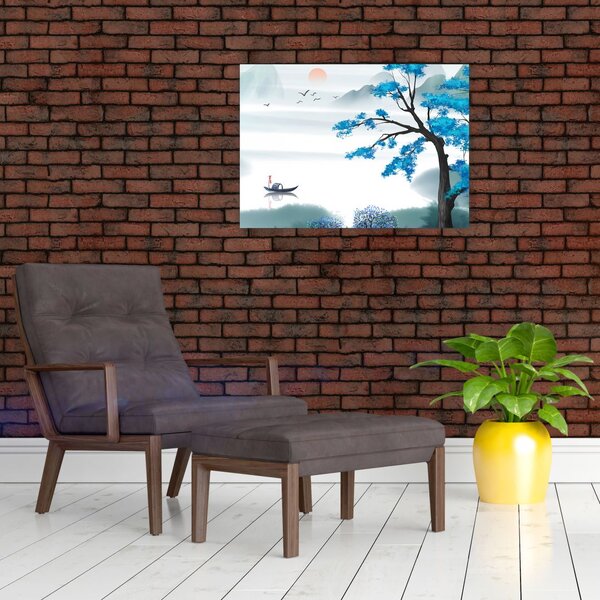 Slika - Naslikano jezero s čolnom (70x50 cm)