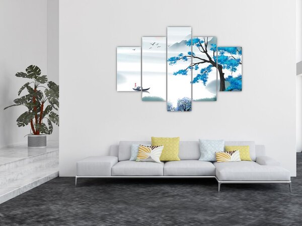 Slika - Naslikano jezero s čolnom (150x105 cm)