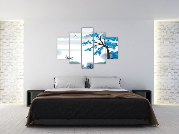 Slika - Naslikano jezero s čolnom (150x105 cm)