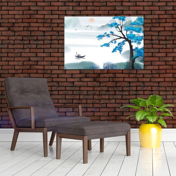 Slika - Naslikano jezero s čolnom (90x60 cm)