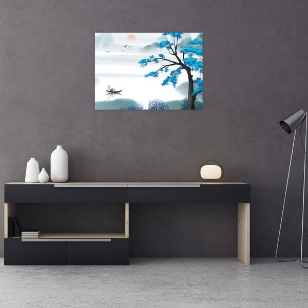 Slika - Naslikano jezero s čolnom (70x50 cm)