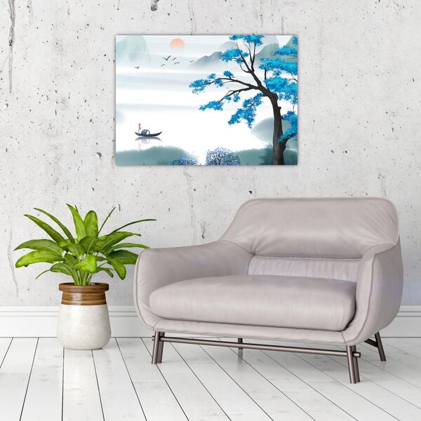 Slika - Naslikano jezero s čolnom (70x50 cm)