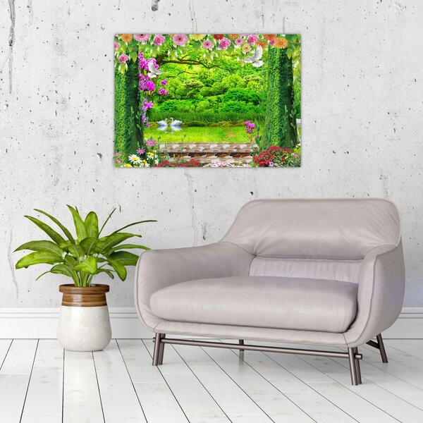 Slika - Čarobni vrt z labodi (70x50 cm)