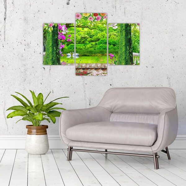 Slika - Čarobni vrt z labodi (90x60 cm)