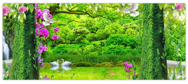 Slika - Čarobni vrt z labodi (120x50 cm)