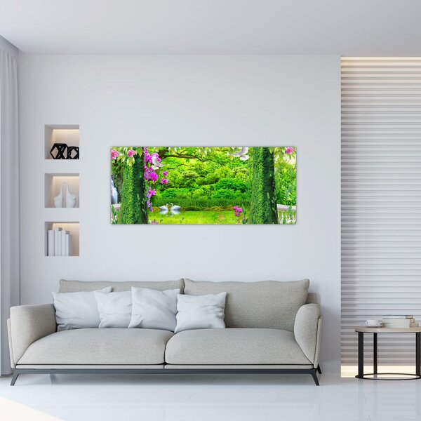 Slika - Čarobni vrt z labodi (120x50 cm)