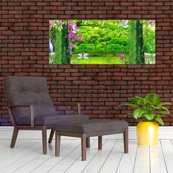 Slika - Čarobni vrt z labodi (120x50 cm)