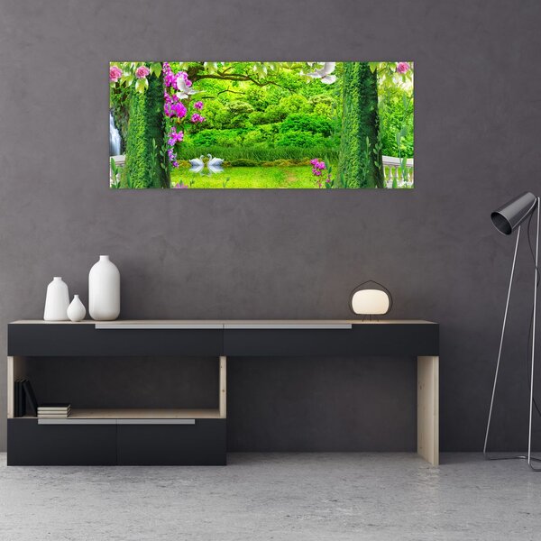 Slika - Čarobni vrt z labodi (120x50 cm)