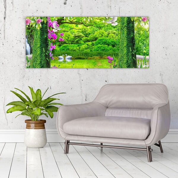 Slika - Čarobni vrt z labodi (120x50 cm)