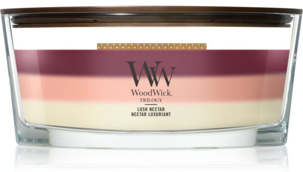 Woodwick Trilogy Lush Nectar mirisna svijeća s drvenim fitiljem 453.6 g