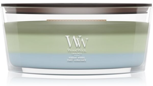 Woodwick Trilogy Verdant Woods mirisna svijeća s drvenim fitiljem 453.6 g