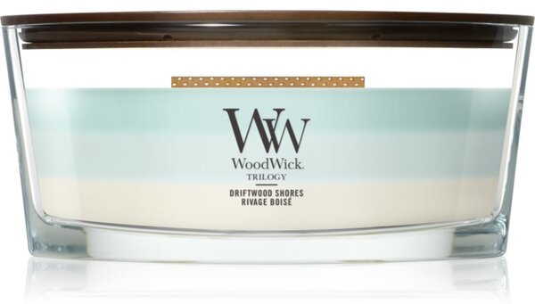 Woodwick Trilogy Driftwood Shores mirisna svijeća s drvenim fitiljem 453.6 g