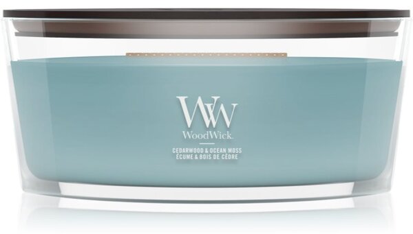 Woodwick Cedarwood & Ocean Moss mirisna svijeća s drvenim fitiljem 453.6 g