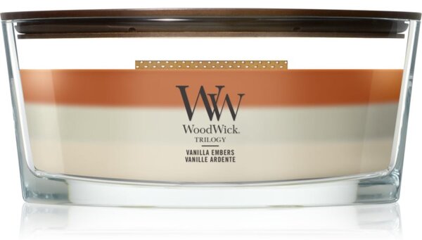 Woodwick Trilogy Vanilla Embers mirisna svijeća s drvenim fitiljem 453.6 g