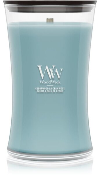 Woodwick Cedarwood & Ocean Moss mirisna svijeća s drvenim fitiljem 610 g