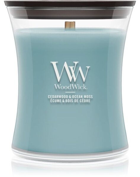 Woodwick Cedarwood & Ocean Moss mirisna svijeća s drvenim fitiljem 275 g