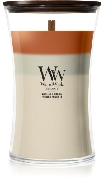 Woodwick Trilogy Vanilla Embers mirisna svijeća s drvenim fitiljem 610 g