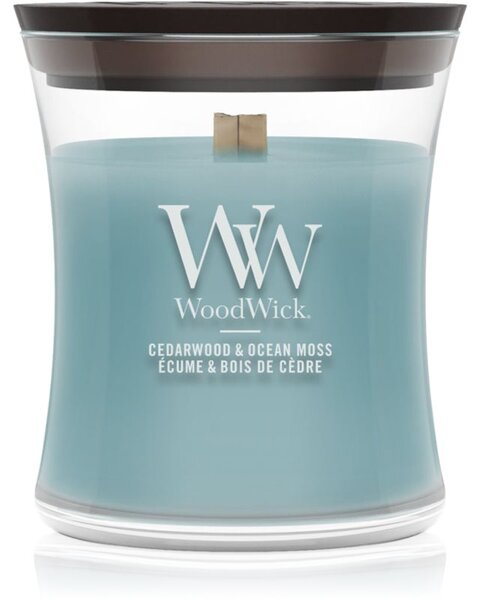 Woodwick Cedarwood & Ocean Moss mirisna svijeća s drvenim fitiljem 85 g