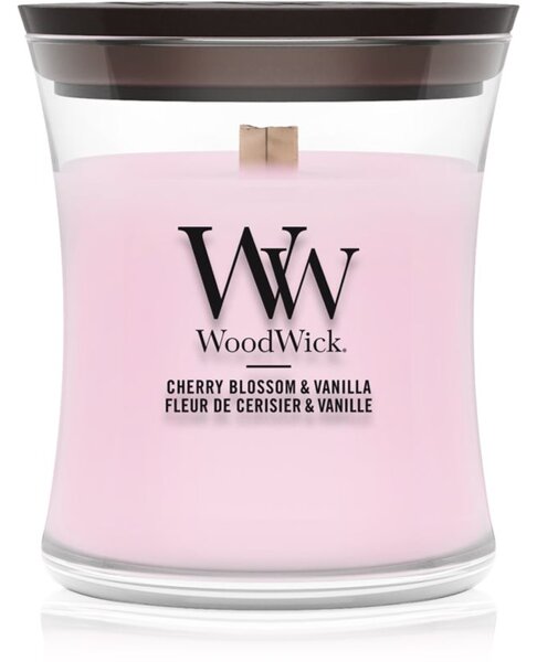 Woodwick Cherry Blossom & Vanilla mirisna svijeća s drvenim fitiljem 85 g