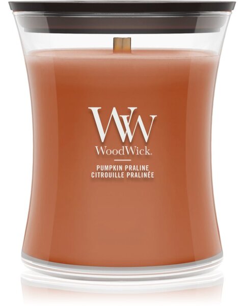 Woodwick Pumpkin Praline mirisna svijeća s drvenim fitiljem 275 g