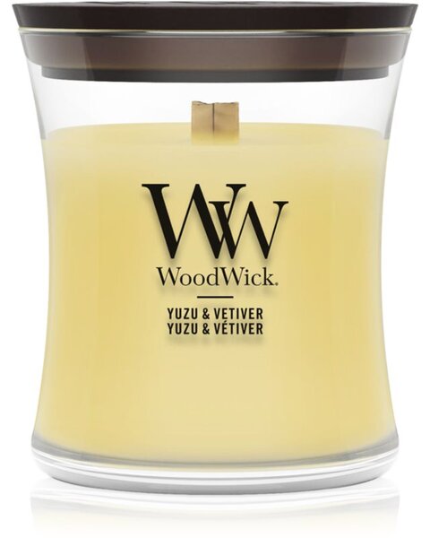Woodwick Yuzu & Vetiver mirisna svijeća s drvenim fitiljem 275 g