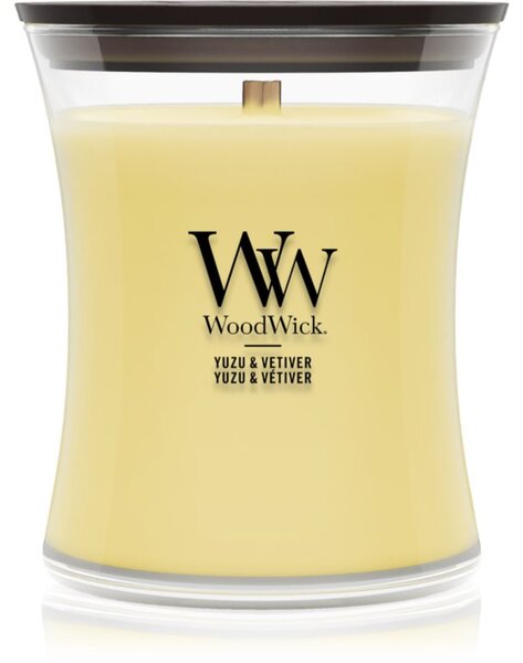 Woodwick Yuzu & Vetiver mirisna svijeća s drvenim fitiljem 275 g