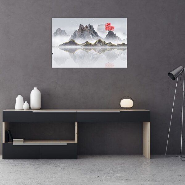 Slika - Gore v megli (90x60 cm)