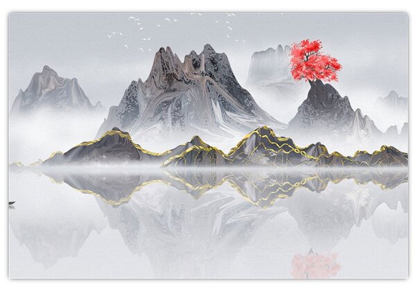 Slika - Gore v megli (90x60 cm)