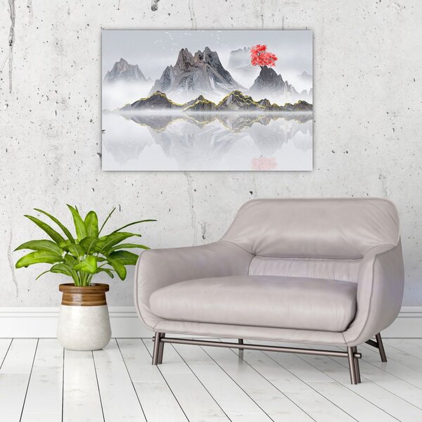 Slika - Gore v megli (90x60 cm)