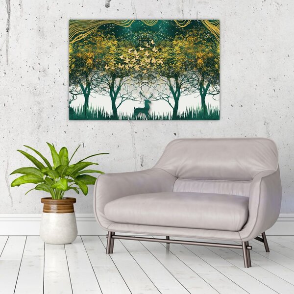 Slika - Jeleni v zelenem gozdu (90x60 cm)