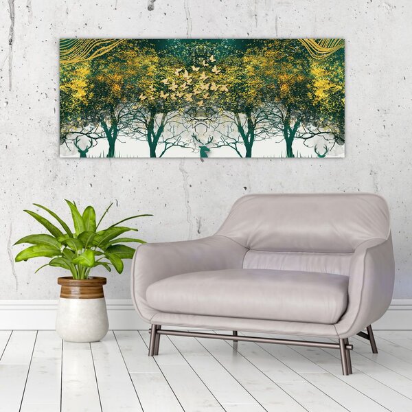 Slika - Jeleni v zelenem gozdu (120x50 cm)