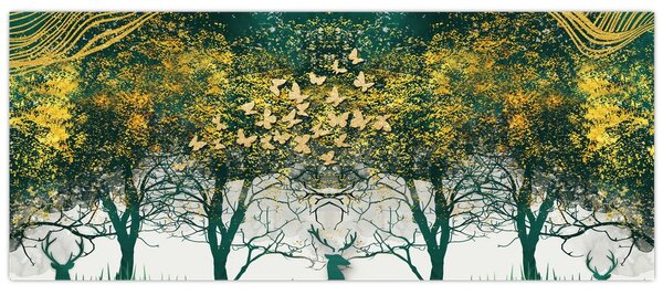 Slika - Jeleni v zelenem gozdu (120x50 cm)