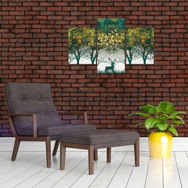 Slika - Jeleni v zelenem gozdu (90x60 cm)