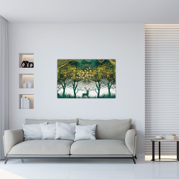 Slika - Jeleni v zelenem gozdu (90x60 cm)