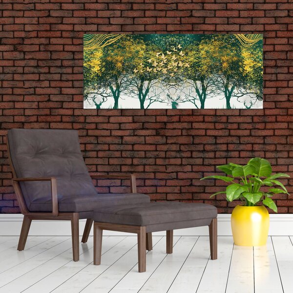 Slika - Jeleni v zelenem gozdu (120x50 cm)