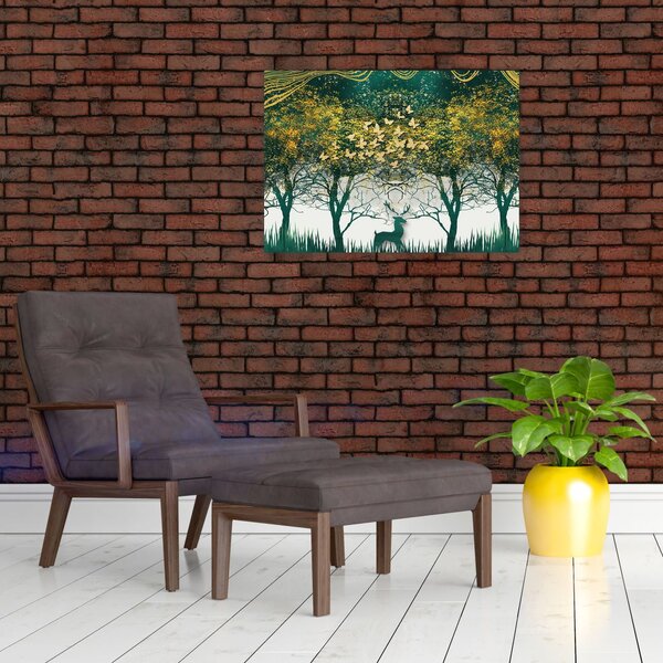 Slika - Jeleni v zelenem gozdu (70x50 cm)