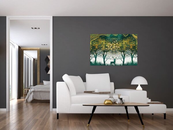 Slika - Jeleni v zelenem gozdu (90x60 cm)