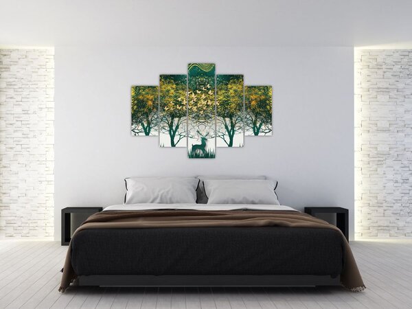 Slika - Jeleni v zelenem gozdu (150x105 cm)