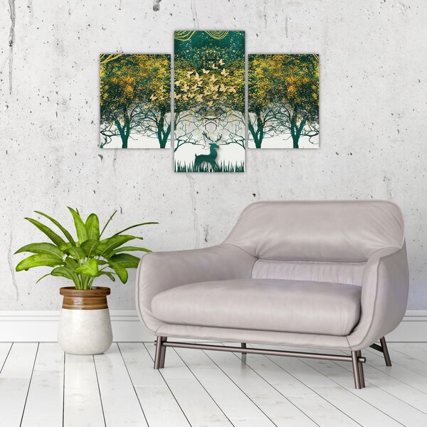 Slika - Jeleni v zelenem gozdu (90x60 cm)