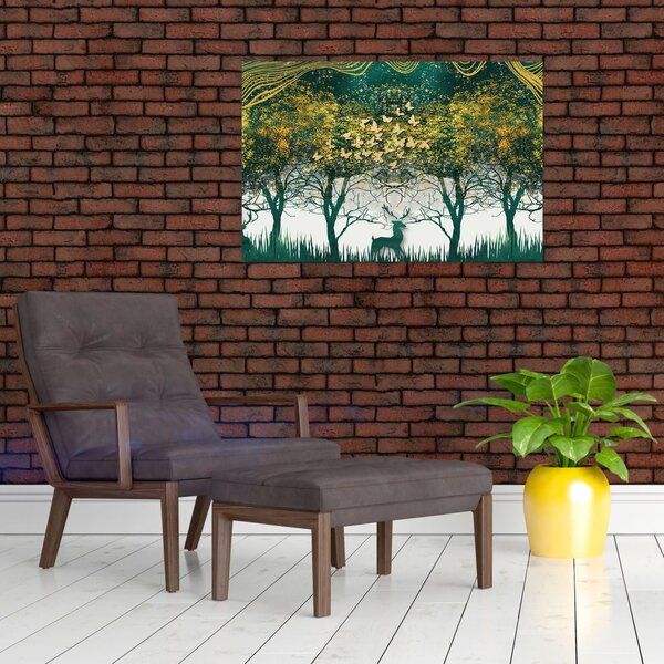 Slika - Jeleni v zelenem gozdu (90x60 cm)
