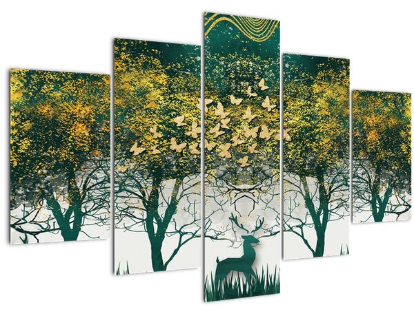 Slika - Jeleni v zelenem gozdu (150x105 cm)