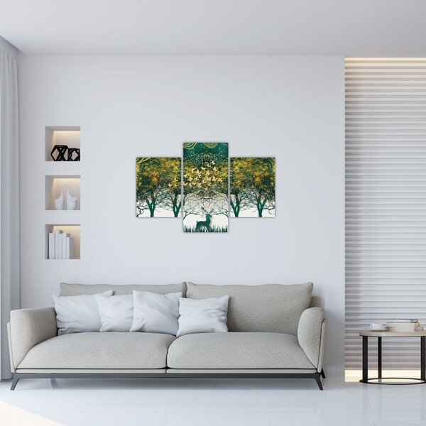 Slika - Jeleni v zelenem gozdu (90x60 cm)