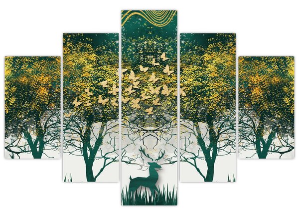 Slika - Jeleni v zelenem gozdu (150x105 cm)