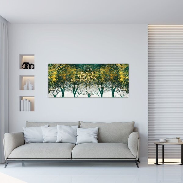 Slika - Jeleni v zelenem gozdu (120x50 cm)