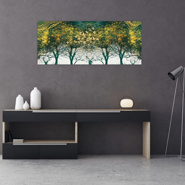 Slika - Jeleni v zelenem gozdu (120x50 cm)