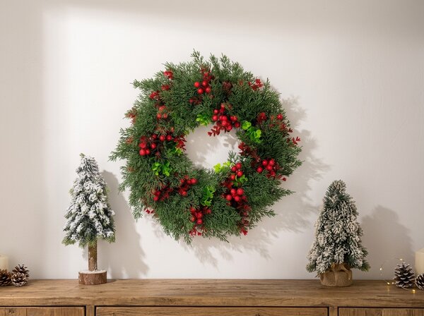 Adventni vijenac za vrata RED BERRIES Ø 35 cm, zeleni/crveni