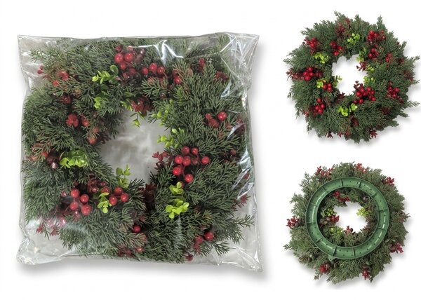 Adventni vijenac za vrata RED BERRIES Ø 35 cm, zeleni/crveni